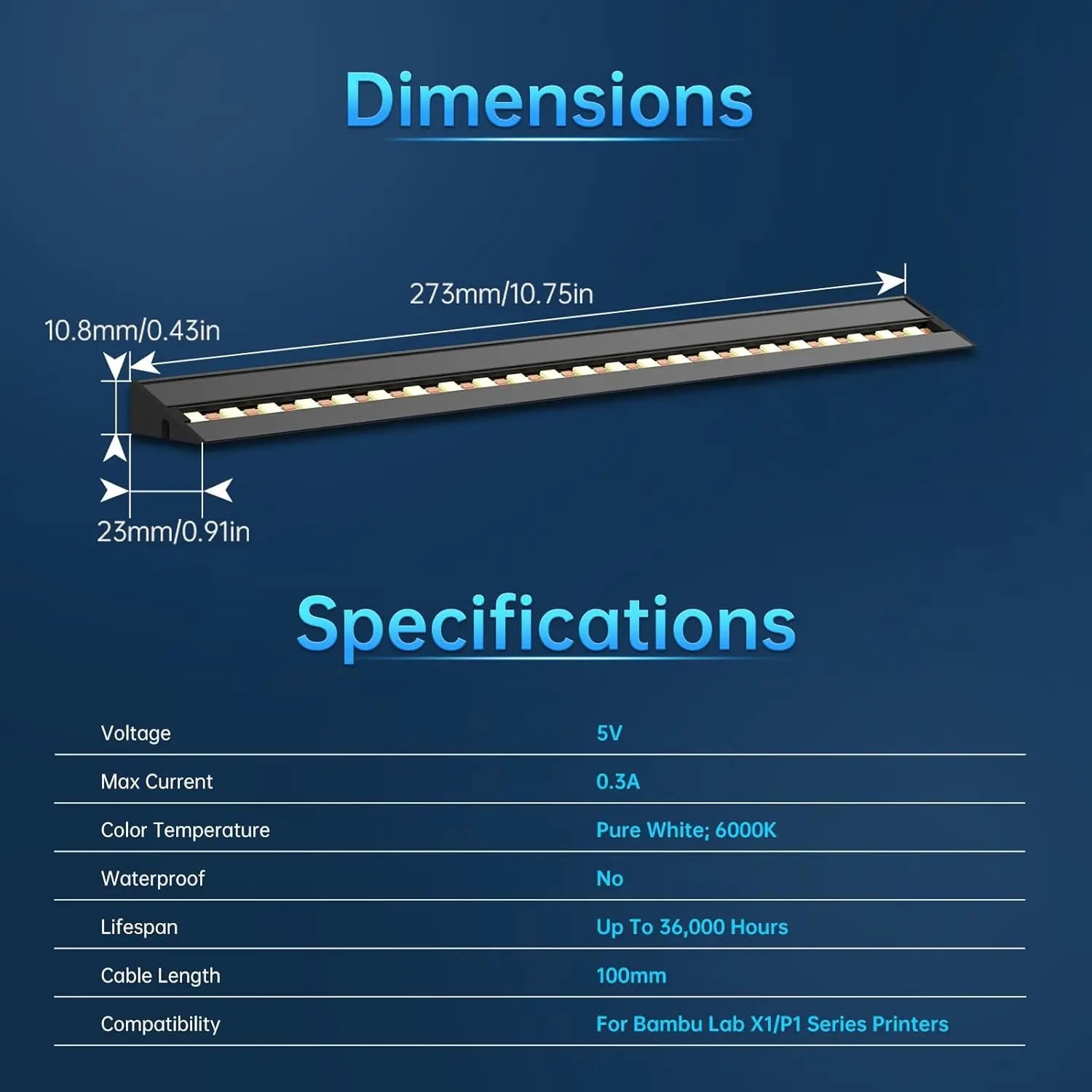 BIQU Panda Lux, Led Light Strip Upgrade Kit for Bambu-Lab P1S P1P X1C X1E 3D Printers, 5V 0.3A LED Light Bar, Magnetic Installation - i3dyou