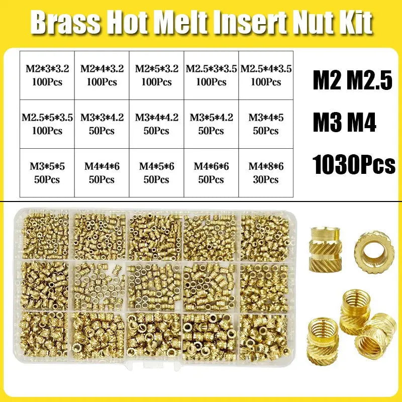 Brass Threaded Insert Nut Kit M2 M2.5 M3 M4 M5 M6 M8 Hot Melt Heat Knurled Embed Injection Copper Insertnut for 3D Print Plastic - i3dyou