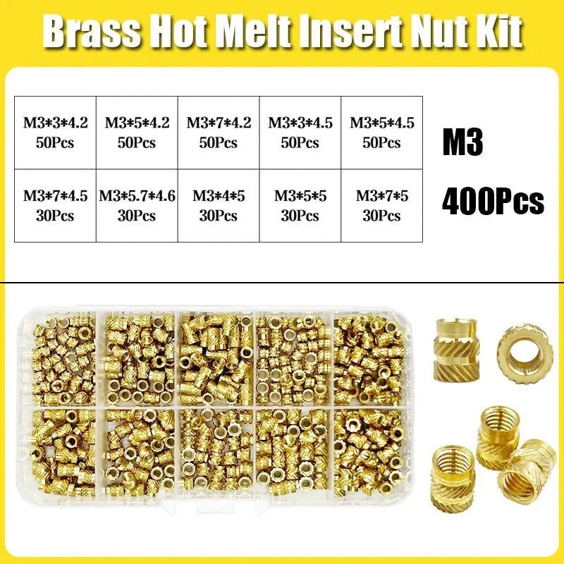 Brass Threaded Insert Nut Kit M2 M2.5 M3 M4 M5 M6 M8 Hot Melt Heat Knurled Embed Injection Copper Insertnut for 3D Print Plastic - i3dyou
