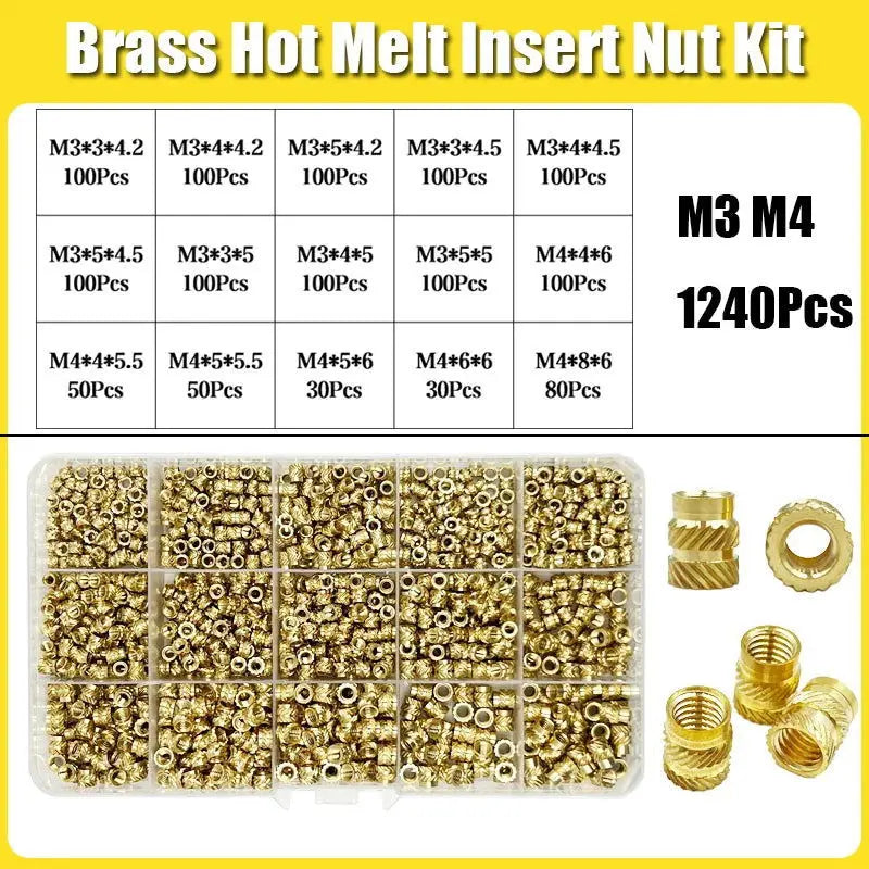 Brass Threaded Insert Nut Kit M2 M2.5 M3 M4 M5 M6 M8 Hot Melt Heat Knurled Embed Injection Copper Insertnut for 3D Print Plastic - i3dyou