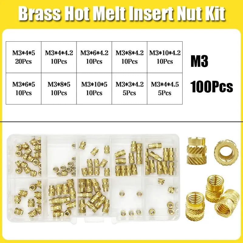 Brass Threaded Insert Nut Kit M2 M2.5 M3 M4 M5 M6 M8 Hot Melt Heat Knurled Embed Injection Copper Insertnut for 3D Print Plastic - i3dyou
