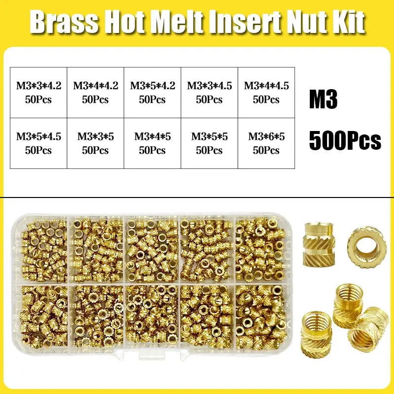 Brass Threaded Insert Nut Kit M2 M2.5 M3 M4 M5 M6 M8 Hot Melt Heat Knurled Embed Injection Copper Insertnut for 3D Print Plastic - i3dyou