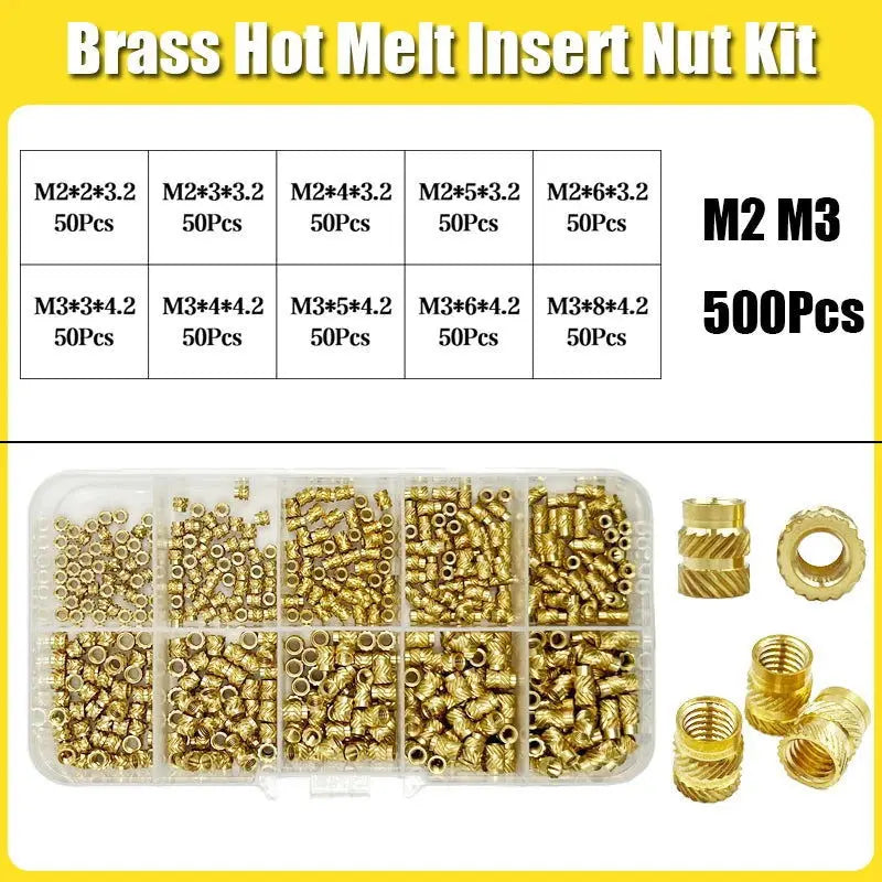 Brass Threaded Insert Nut Kit M2 M2.5 M3 M4 M5 M6 M8 Hot Melt Heat Knurled Embed Injection Copper Insertnut for 3D Print Plastic - i3dyou