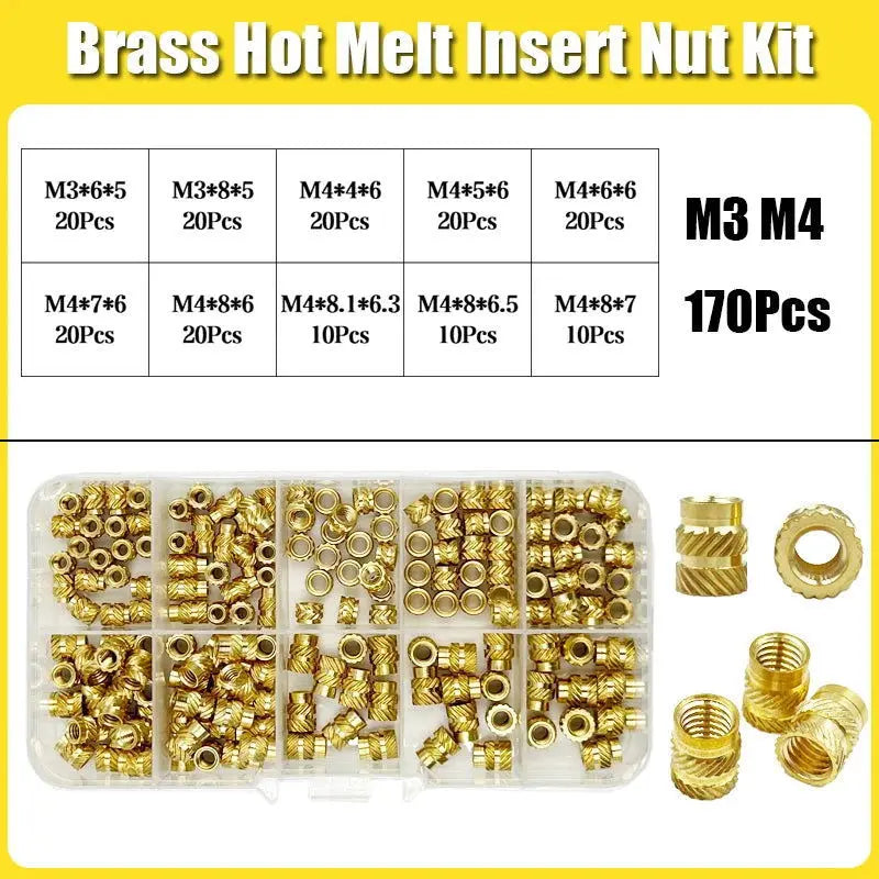 Brass Threaded Insert Nut Kit M2 M2.5 M3 M4 M5 M6 M8 Hot Melt Heat Knurled Embed Injection Copper Insertnut for 3D Print Plastic - i3dyou