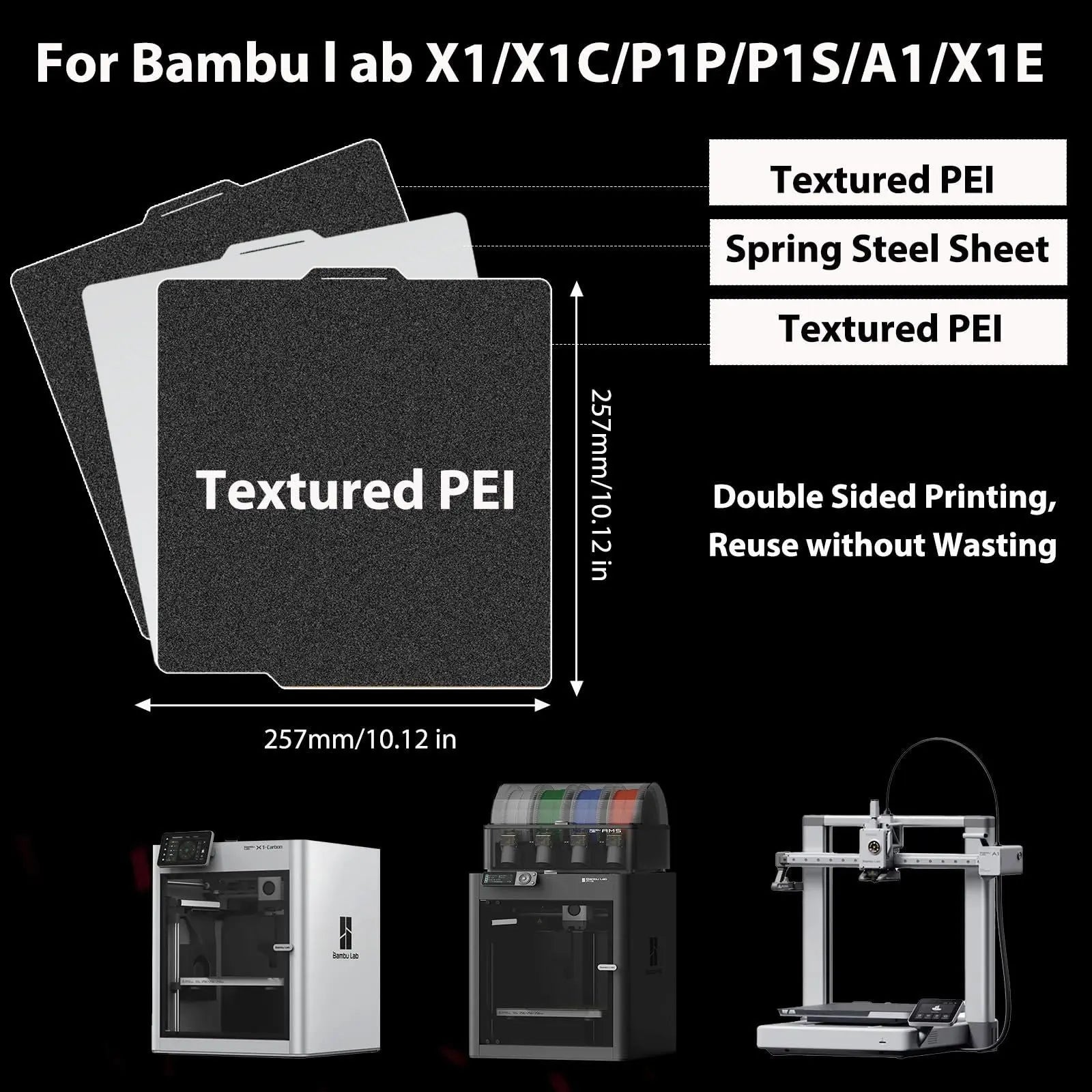 Build Plate for Bambu Lab New Upgraded H1H A1/X1C/X1/X1E/P1P/P1S 3D Printer, Smooth Kaleidoscope+Smooth Skynet Spring Steel Plate Flexible Plate 257x257mm for Bambu 3D Printers - i3dyou