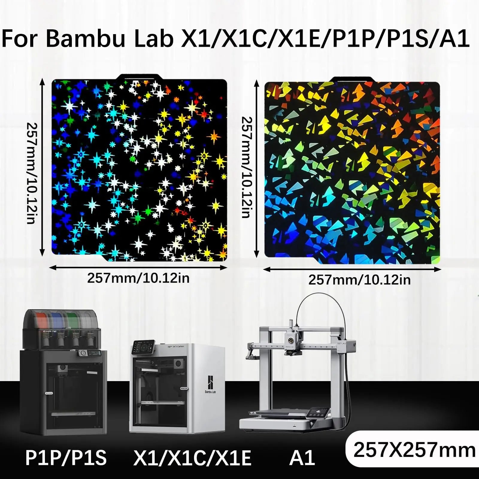 Build Plate for Bambu Lab New Upgraded H1H A1/X1C/X1/X1E/P1P/P1S 3D Printer, Smooth Kaleidoscope+Smooth Skynet Spring Steel Plate Flexible Plate 257x257mm for Bambu 3D Printers - i3dyou