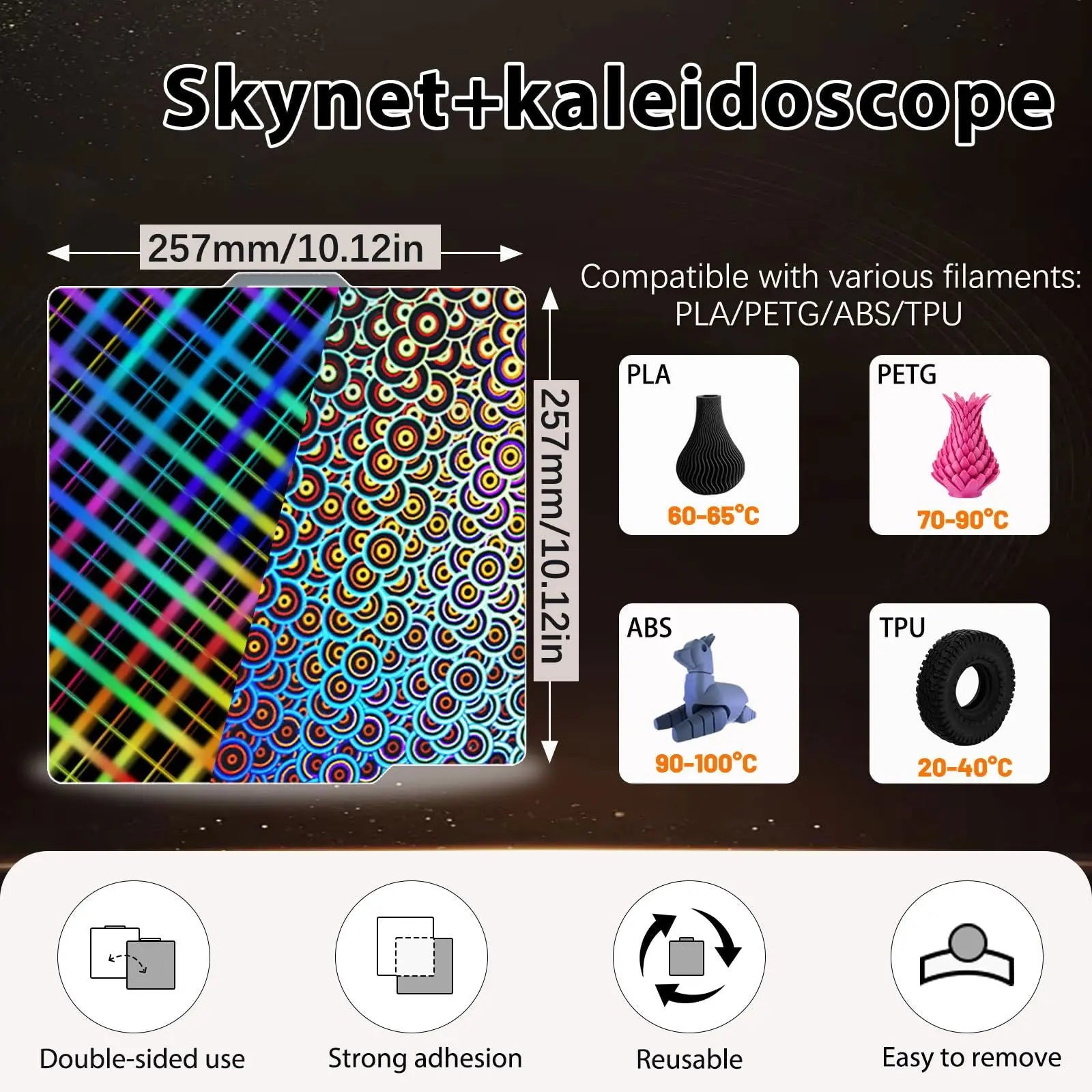 Build Plate for Bambu Lab New Upgraded H1H A1/X1C/X1/X1E/P1P/P1S 3D Printer, Smooth Kaleidoscope+Smooth Skynet Spring Steel Plate Flexible Plate 257x257mm for Bambu 3D Printers - i3dyou
