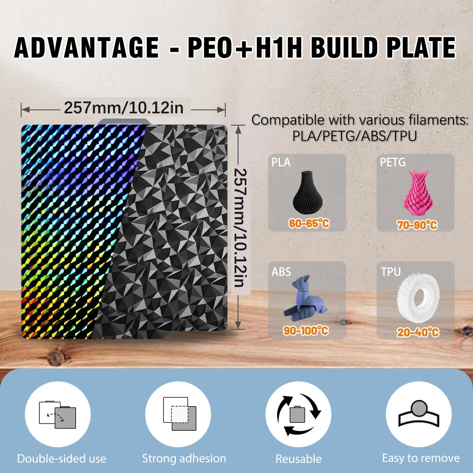 Build Plate for Bambu Lab New Upgraded H1H A1/X1C/X1/X1E/P1P/P1S 3D Printer, Smooth Kaleidoscope+Smooth Skynet Spring Steel Plate Flexible Plate 257x257mm for Bambu 3D Printers - i3dyou