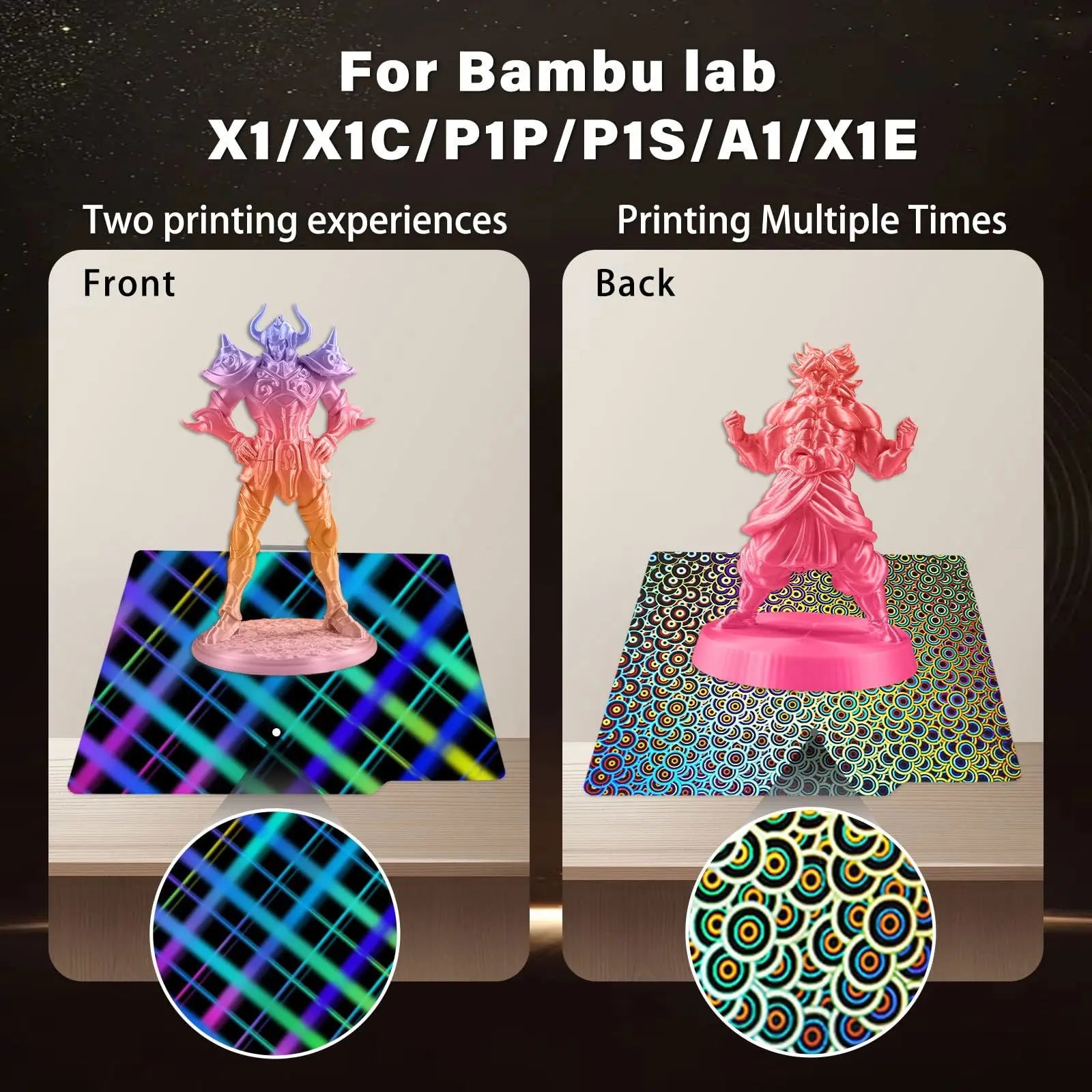 Build Plate for Bambu Lab New Upgraded H1H A1/X1C/X1/X1E/P1P/P1S 3D Printer, Smooth Kaleidoscope+Smooth Skynet Spring Steel Plate Flexible Plate 257x257mm for Bambu 3D Printers - i3dyou