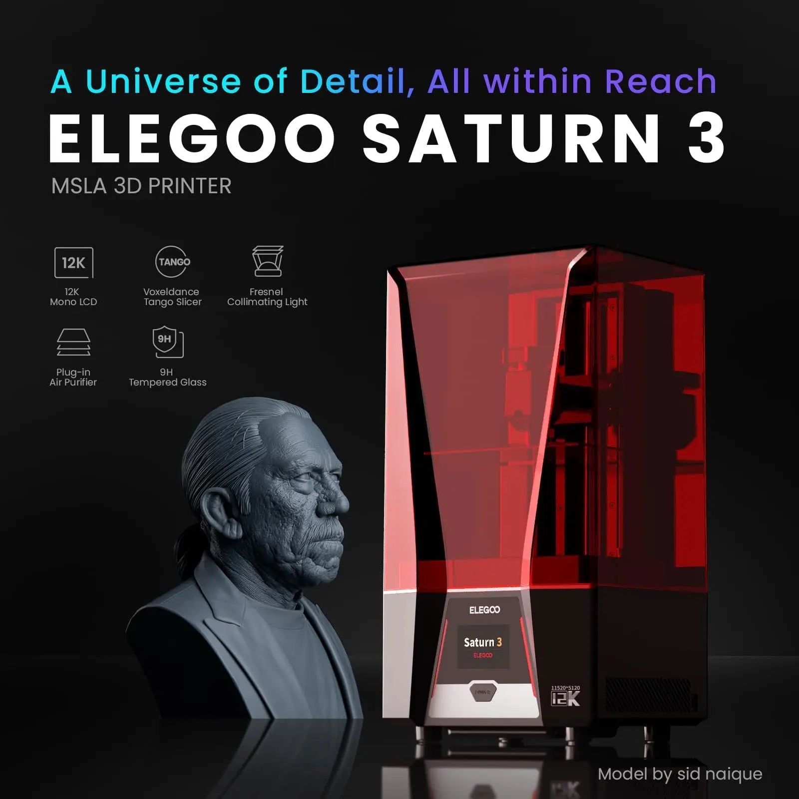 ELEGOO Saturn 4 Ultra 12K Resin 3D Printer, with Smart Automatic Leveling, 10-Inch 12K Monochrome LCD, 150mm/h Faster Printing Speed,8.62x4.84x8.66 Inch Printing Size - i3dyou