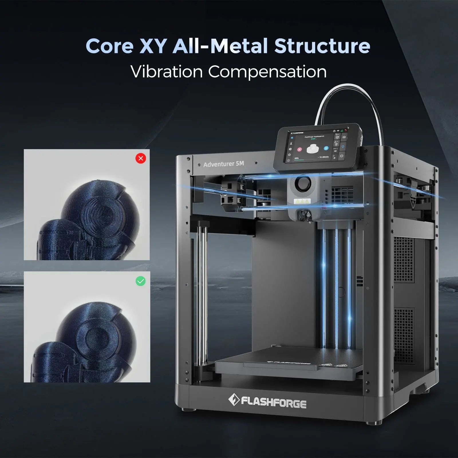 FLASHFORGE Adventurer 5M 3D Printer with Fully Auto Leveling, Max 600mm/s High Speed Printing, 280°C Direct Extruder with 3S Detachable Nozzle, Core XY All Metal Structure, Print Size 220x220x220mm - i3dyou