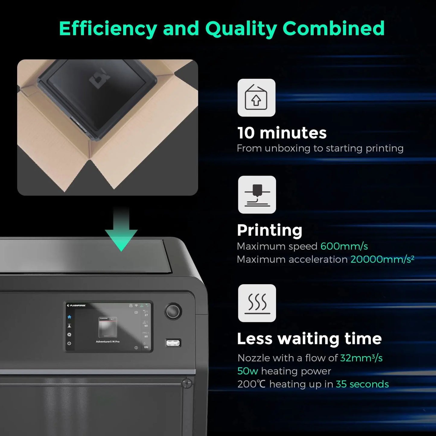 FLASHFORGE Adventurer 5M 3D Printer with Fully Auto Leveling, Max 600mm/s High Speed Printing, 280°C Direct Extruder with 3S Detachable Nozzle, Core XY All Metal Structure, Print Size 220x220x220mm - i3dyou