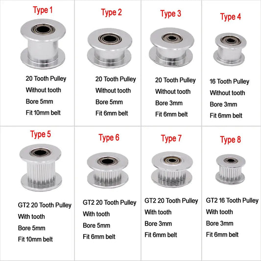 GT2 Idler Timing Pulley 16-tooth 20-Teeth with 3mm or 5mm Bore with Bearings for 3D Printer Parts Timing Belt 6mm 10mm - i3dyou