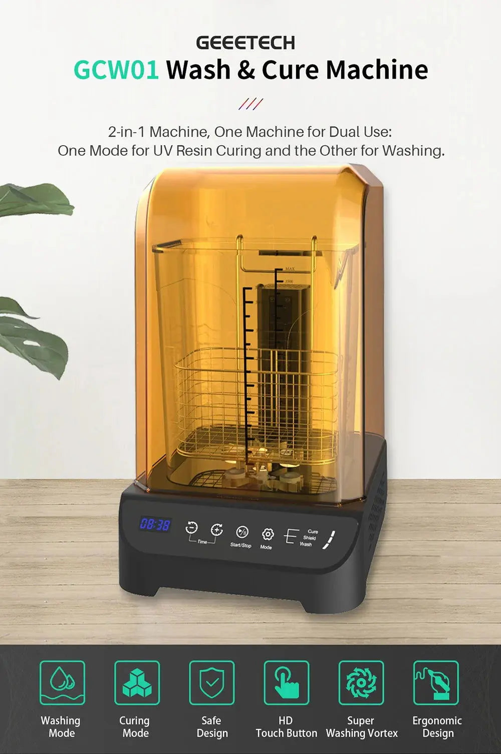 Geeetech Wash and Cure 2 in 1 Machine, UV Resin Model Curing Box washing Station with UV Resin Glue for LCD SLA DLP 3D Printing - i3dyou
