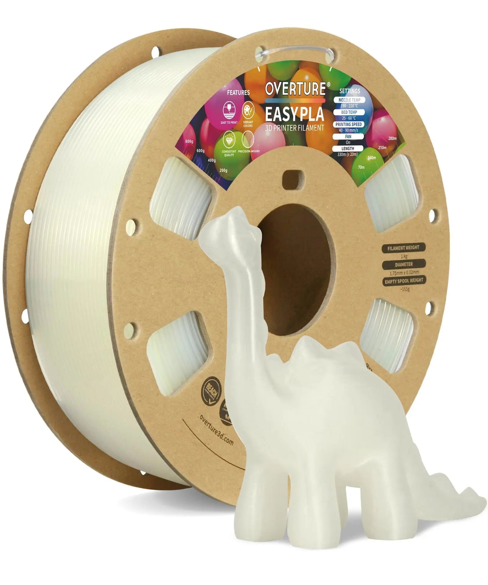 OVERTURE Easy PLA 1.75mm 3D Printer Filament, 1kg PLA Cardboard Spool (2.2lbs), Dimensional Accuracy +/- 0.02mm, Fit Most FDM Printer (Easy Natural) - i3dyou