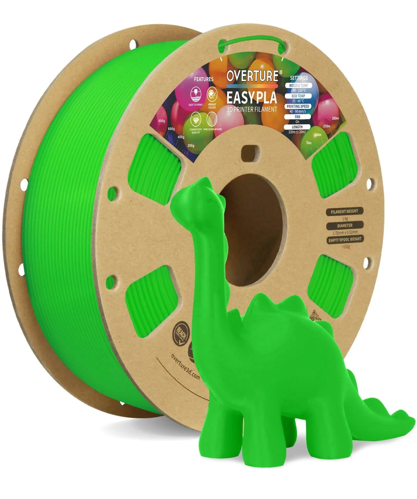 OVERTURE Easy PLA 1.75mm 3D Printer Filament, 1kg PLA Cardboard Spool (2.2lbs), Dimensional Accuracy +/- 0.02mm, Fit Most FDM Printer (Easy Natural) - i3dyou