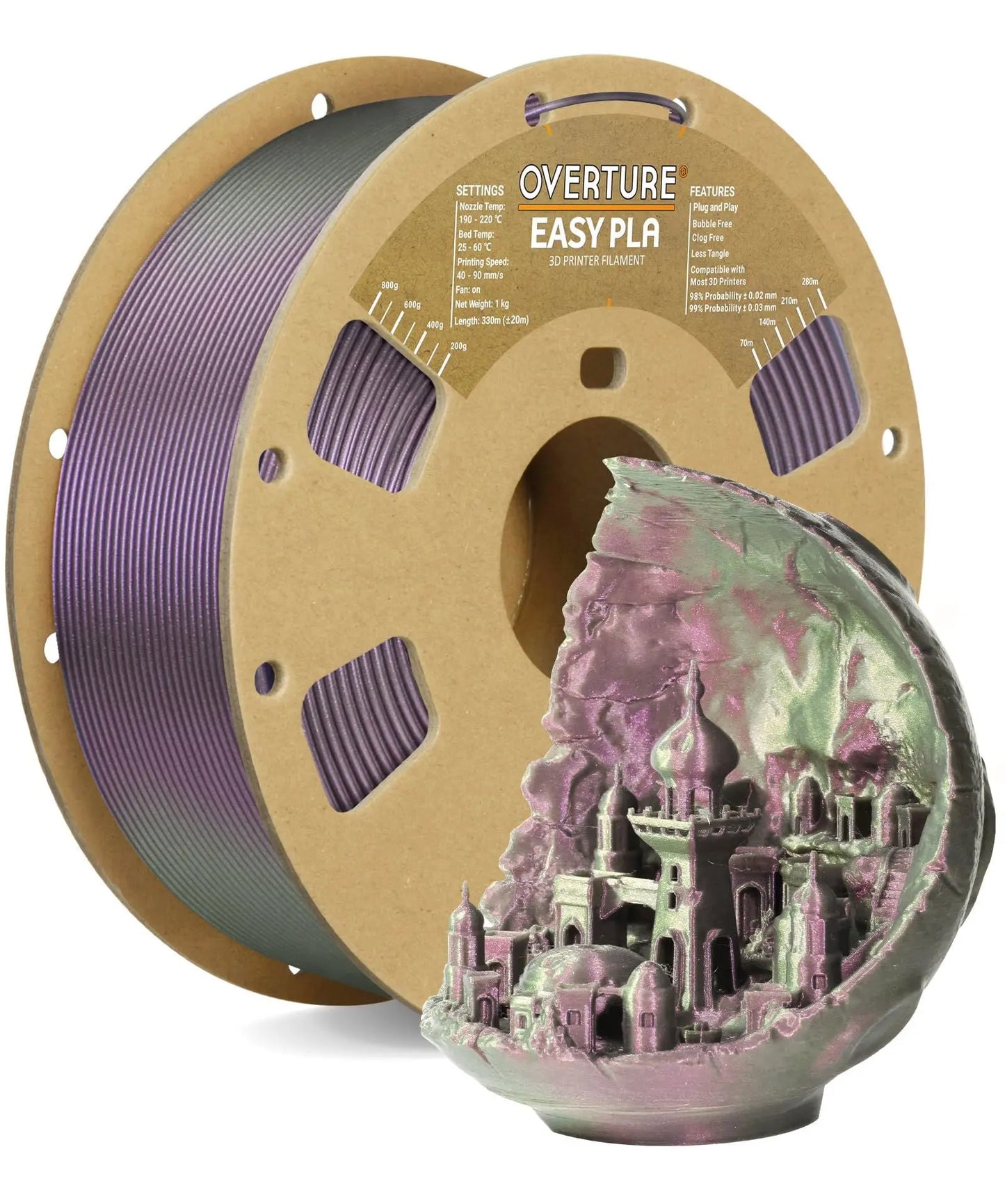 OVERTURE Easy PLA 1.75mm 3D Printer Filament, 1kg PLA Cardboard Spool (2.2lbs), Dimensional Accuracy +/- 0.02mm, Fit Most FDM Printer (Easy Natural) - i3dyou