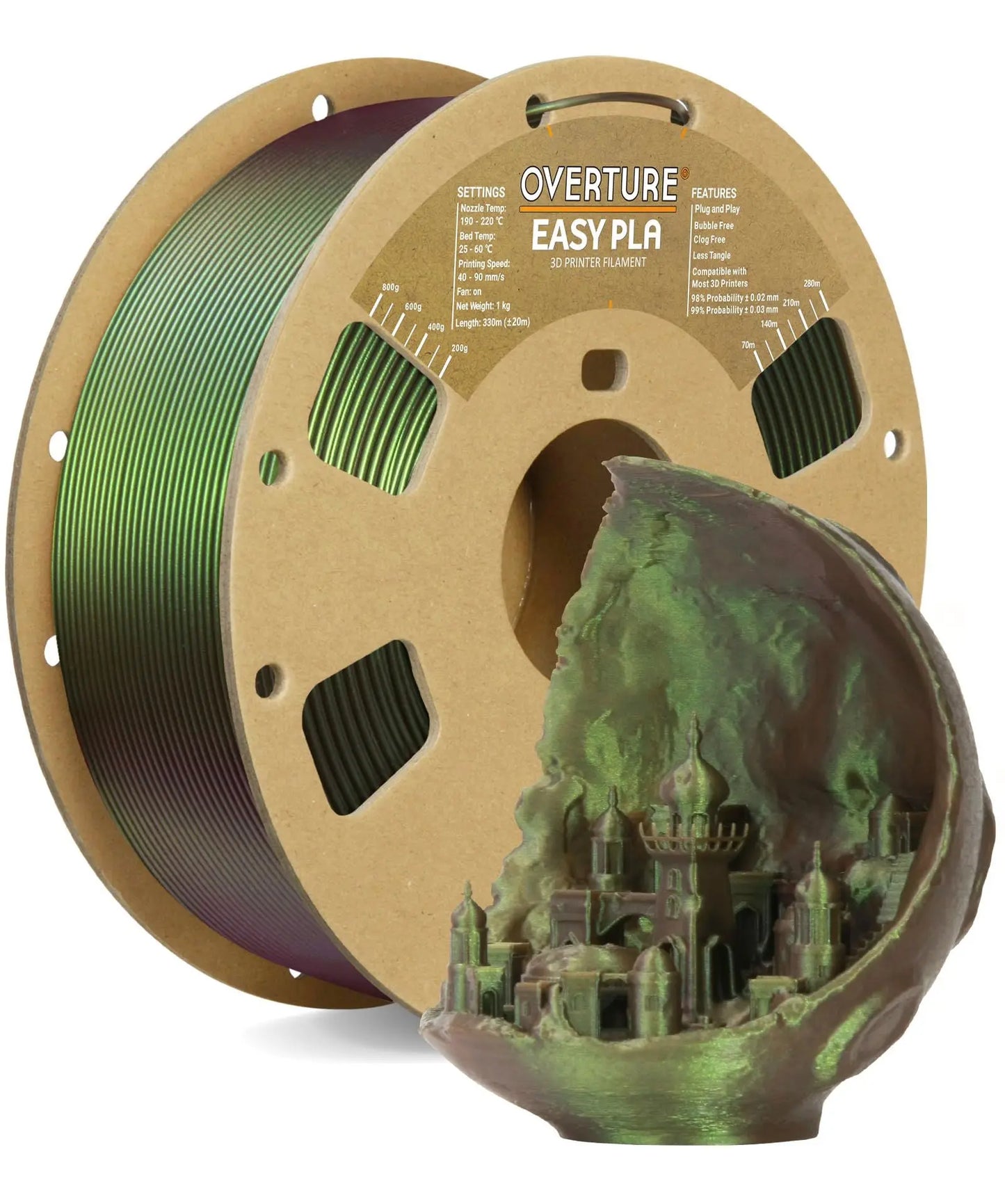 OVERTURE Easy PLA 1.75mm 3D Printer Filament, 1kg PLA Cardboard Spool (2.2lbs), Dimensional Accuracy +/- 0.02mm, Fit Most FDM Printer (Easy Natural) - i3dyou