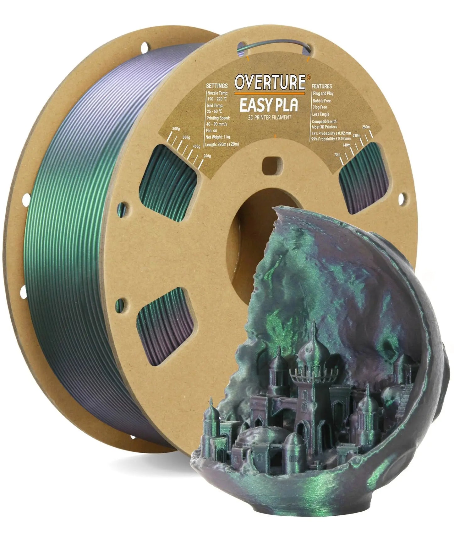 OVERTURE Easy PLA 1.75mm 3D Printer Filament, 1kg PLA Cardboard Spool (2.2lbs), Dimensional Accuracy +/- 0.02mm, Fit Most FDM Printer (Easy Natural) - i3dyou