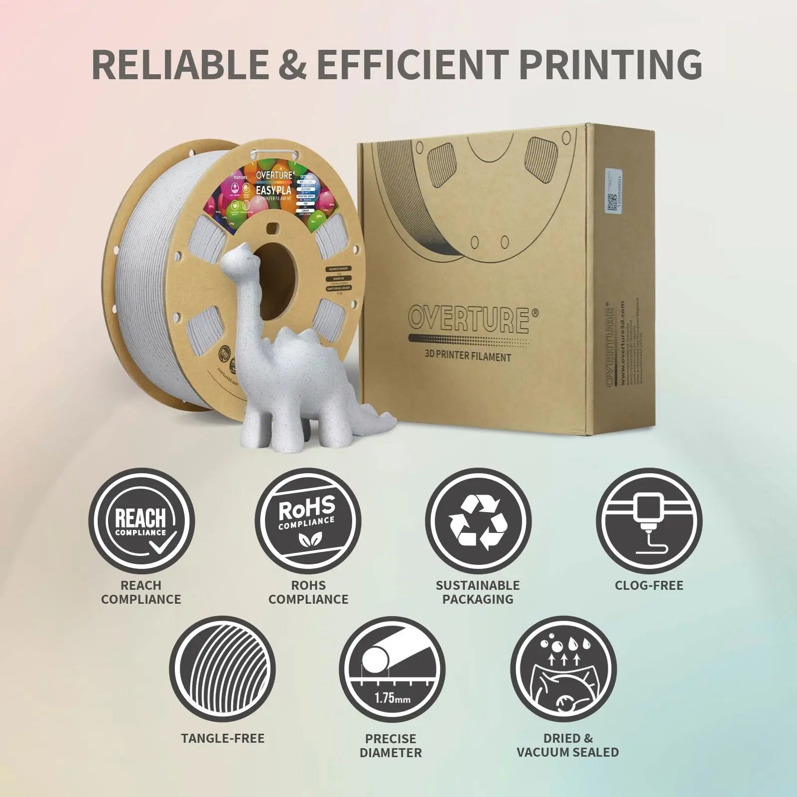 OVERTURE Easy PLA 1.75mm 3D Printer Filament, 1kg PLA Cardboard Spool (2.2lbs), Dimensional Accuracy +/- 0.02mm, Fit Most FDM Printer (Easy Natural) - i3dyou