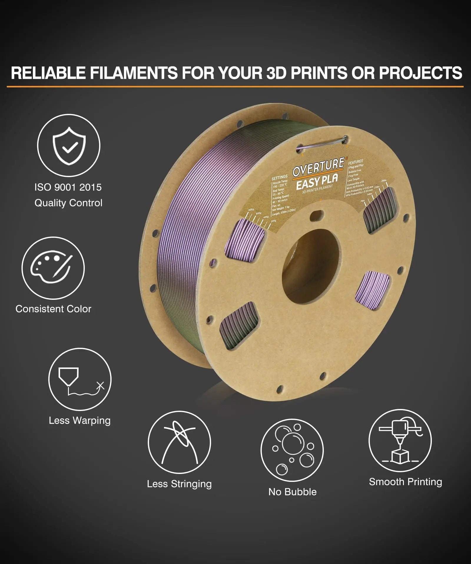 OVERTURE Easy PLA 1.75mm 3D Printer Filament, 1kg PLA Cardboard Spool (2.2lbs), Dimensional Accuracy +/- 0.02mm, Fit Most FDM Printer (Easy Natural) - i3dyou