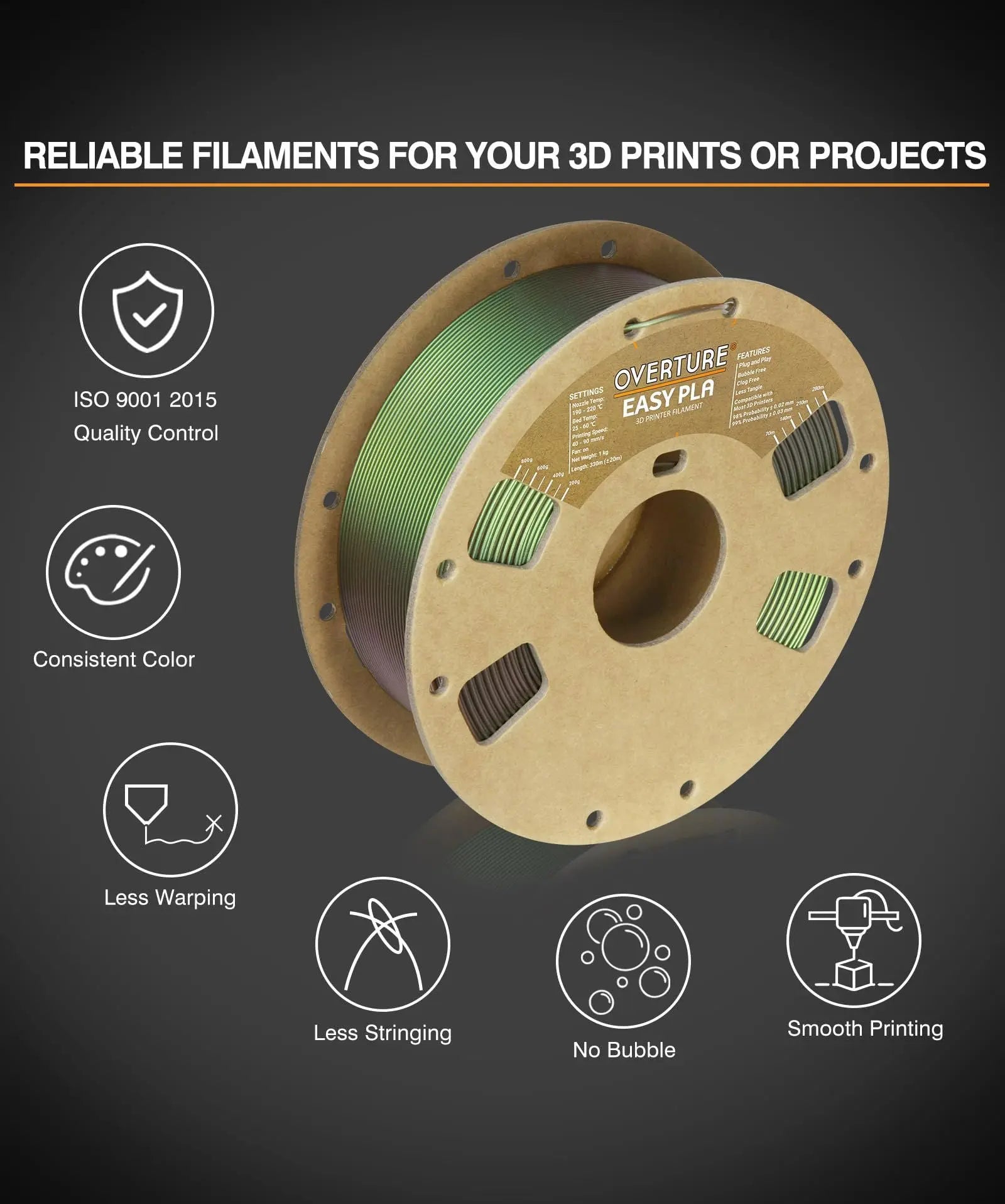 OVERTURE Easy PLA 1.75mm 3D Printer Filament, 1kg PLA Cardboard Spool (2.2lbs), Dimensional Accuracy +/- 0.02mm, Fit Most FDM Printer (Easy Natural) - i3dyou