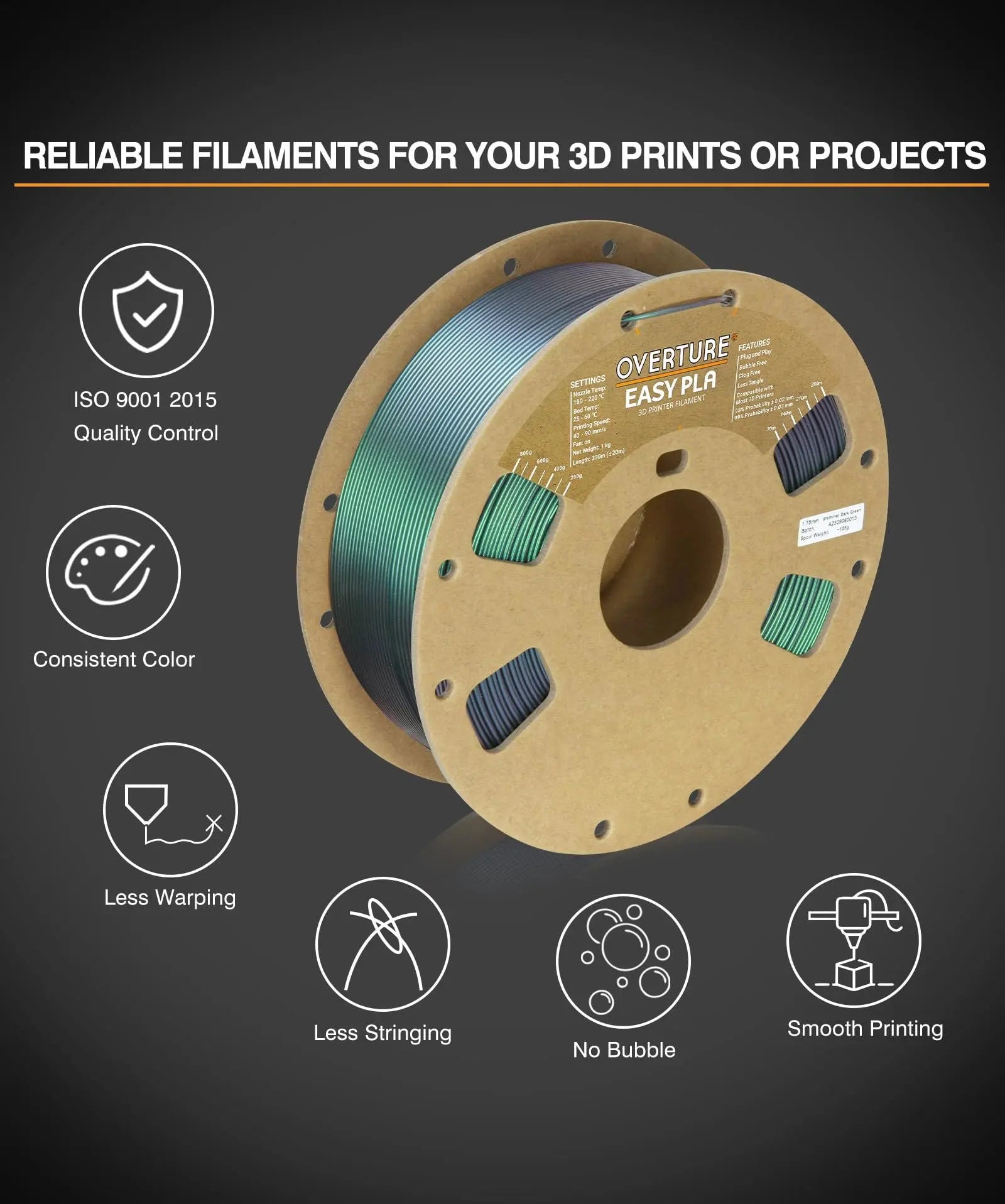 OVERTURE Easy PLA 1.75mm 3D Printer Filament, 1kg PLA Cardboard Spool (2.2lbs), Dimensional Accuracy +/- 0.02mm, Fit Most FDM Printer (Easy Natural) - i3dyou