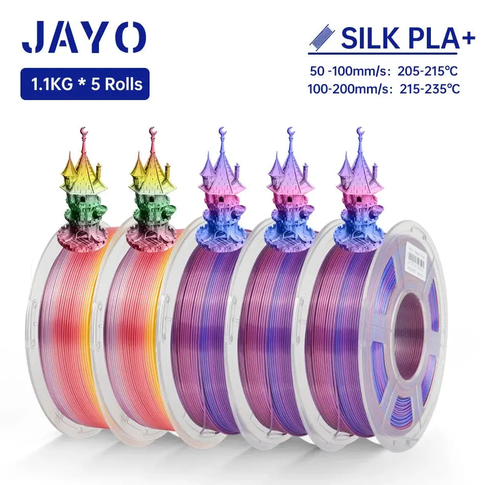 JAYO Silk PLA+ Rainbow/ PLA Rainbow 3D Printer Filament 1.75mm SILK PLA plus Dual / Triple Color 3D Filament 1.1kg 5 Rolls/set - i3dyou
