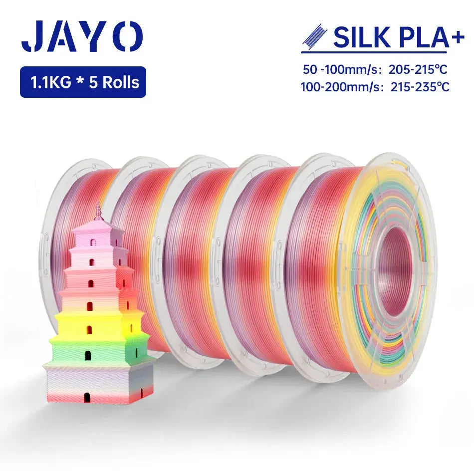 JAYO Silk PLA+ Rainbow/ PLA Rainbow 3D Printer Filament 1.75mm SILK PLA plus Dual / Triple Color 3D Filament 1.1kg 5 Rolls/set - i3dyou