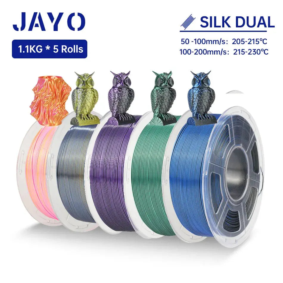 JAYO Silk PLA+ Rainbow/ PLA Rainbow 3D Printer Filament 1.75mm SILK PLA plus Dual / Triple Color 3D Filament 1.1kg 5 Rolls/set - i3dyou