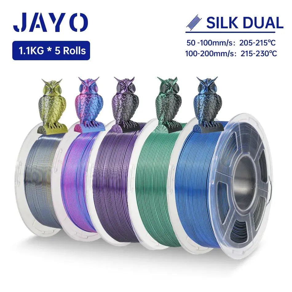 JAYO Silk PLA+ Rainbow/ PLA Rainbow 3D Printer Filament 1.75mm SILK PLA plus Dual / Triple Color 3D Filament 1.1kg 5 Rolls/set - i3dyou