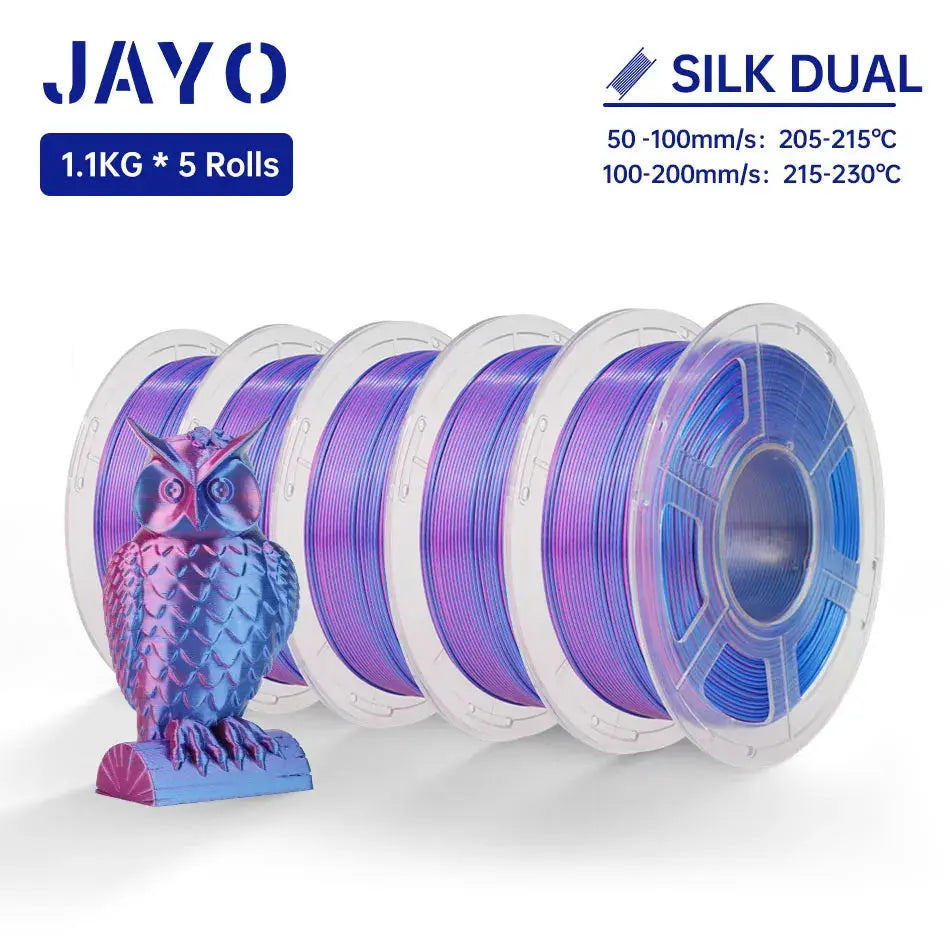 JAYO Silk PLA+ Rainbow/ PLA Rainbow 3D Printer Filament 1.75mm SILK PLA plus Dual / Triple Color 3D Filament 1.1kg 5 Rolls/set - i3dyou