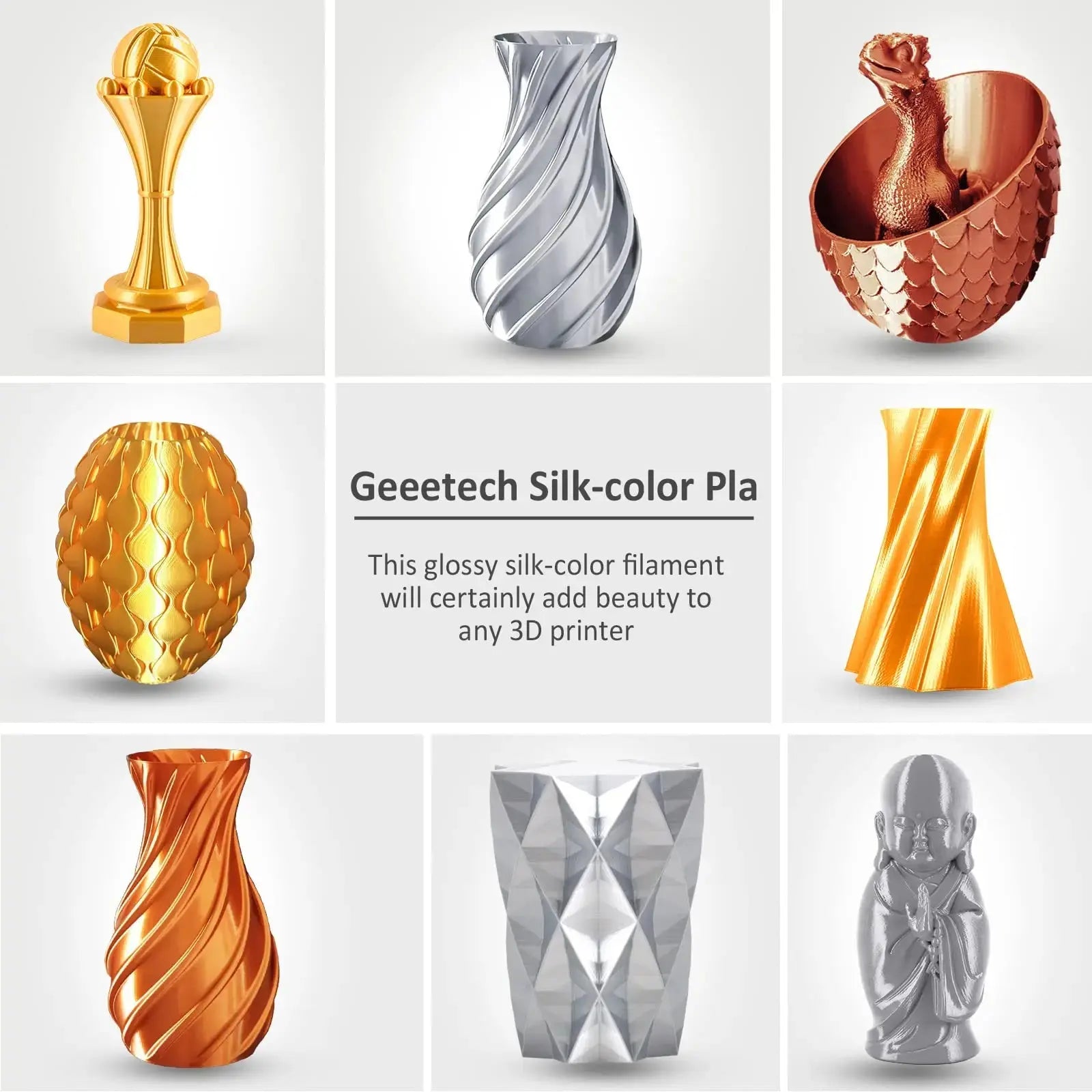 GEEETECH Silk PLA 3d Filament Wire 1kg 1.75mm Spool Wire 3D Printer Material 3D Print Refills, Fast Delivery Vacuum Package - i3dyou