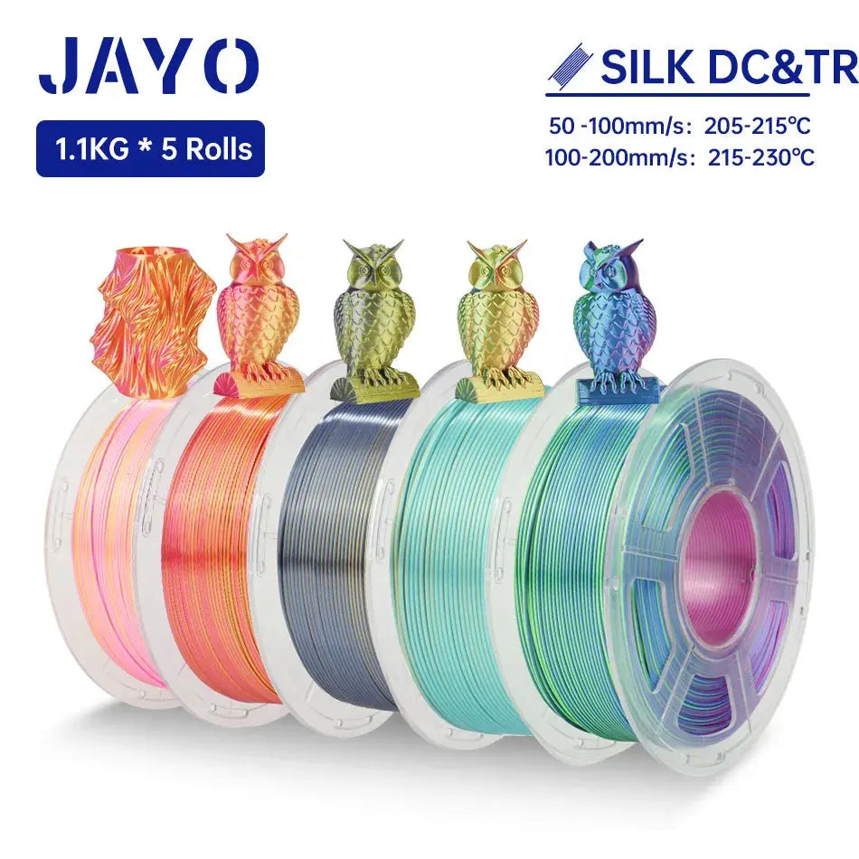 JAYO Silk PLA+ Rainbow/ PLA Rainbow 3D Printer Filament 1.75mm SILK PLA plus Dual / Triple Color 3D Filament 1.1kg 5 Rolls/set - i3dyou