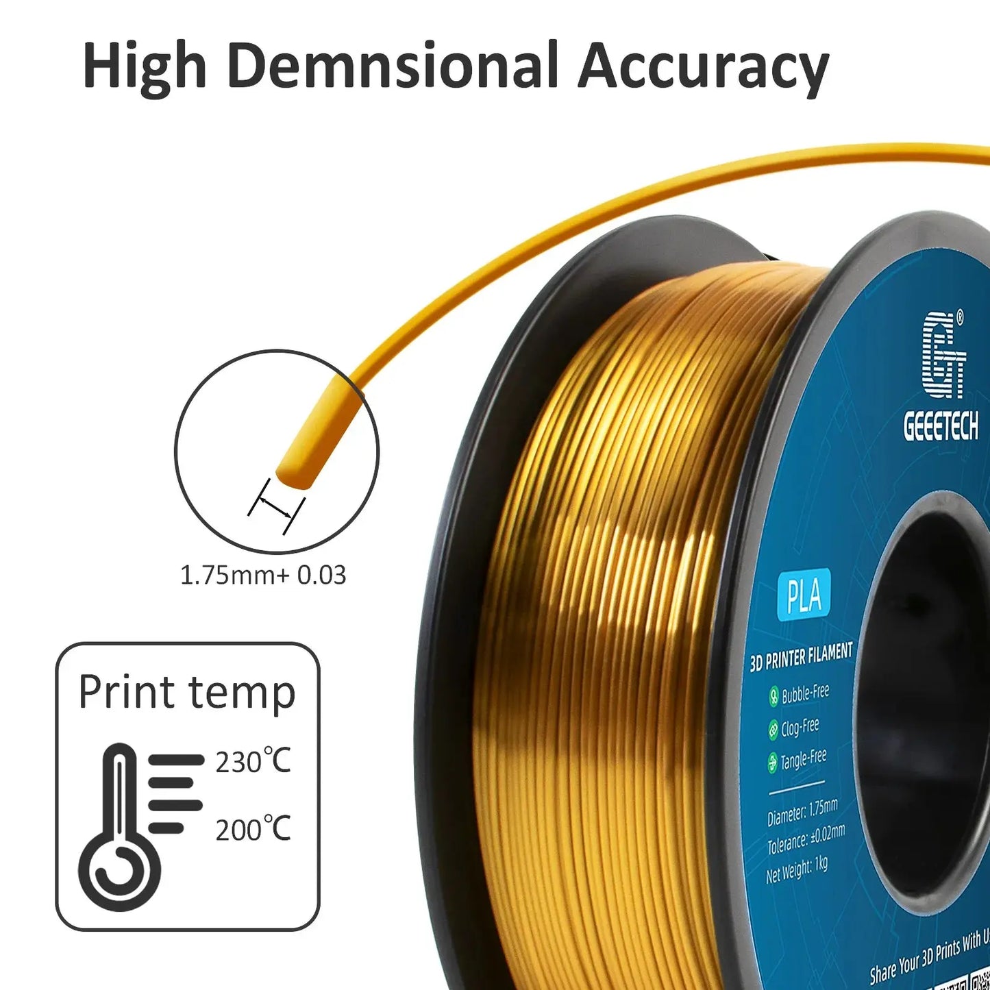 GEEETECH Silk PLA 3D Filament 1kg - High Quality Printing Material i3dyou