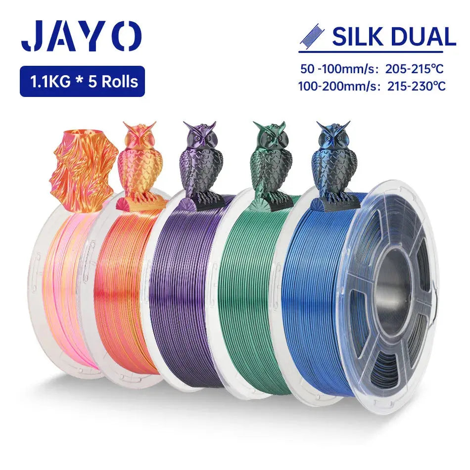 JAYO Silk PLA+ Rainbow/ PLA Rainbow 3D Printer Filament 1.75mm SILK PLA plus Dual / Triple Color 3D Filament 1.1kg 5 Rolls/set - i3dyou